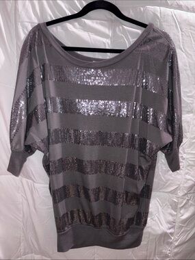Next Era Silver Sequin Striped Dolman Sweatshirt